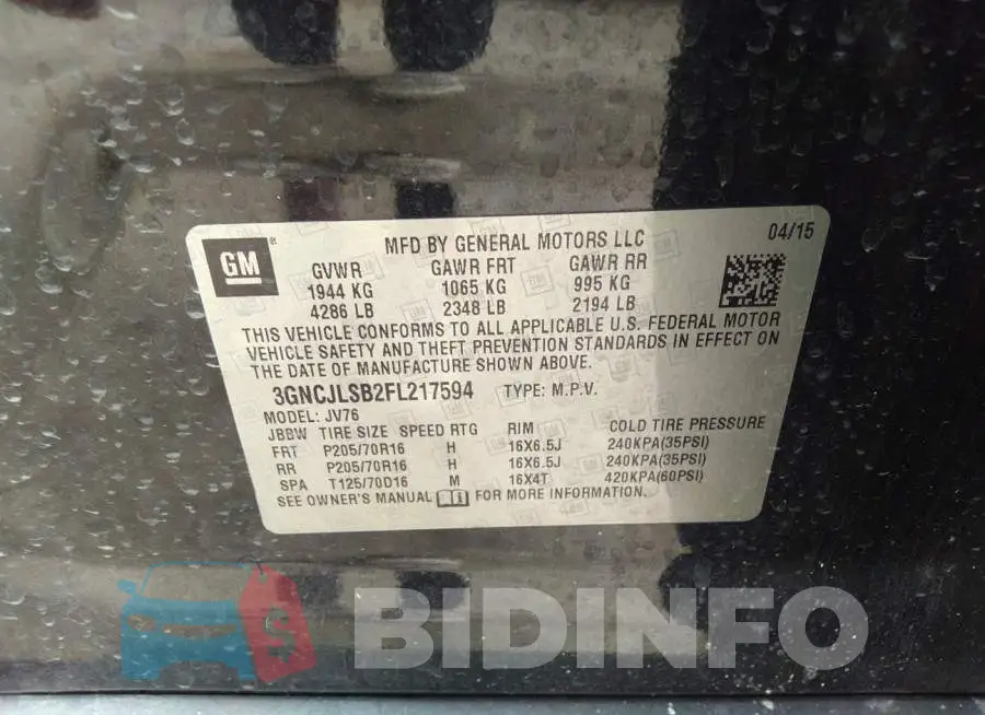 3GNCJLSB2FL217594 Photo# 9