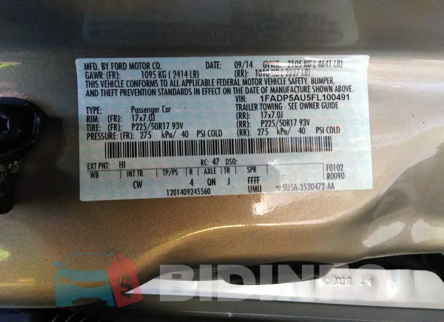 1FADP5AU5FL100491 Photo# 9