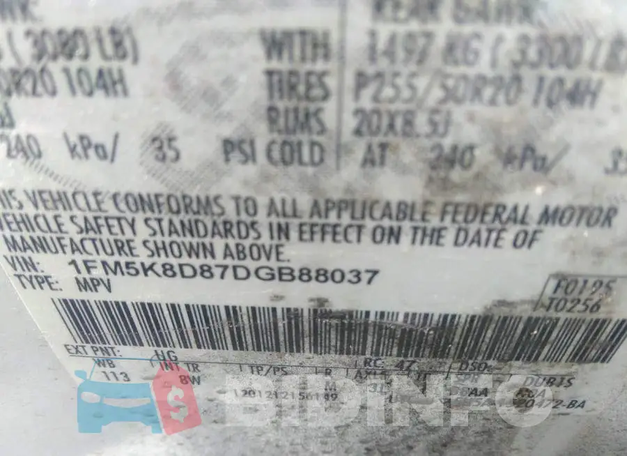 1FM5K8D87DGB88037 Photo# 9