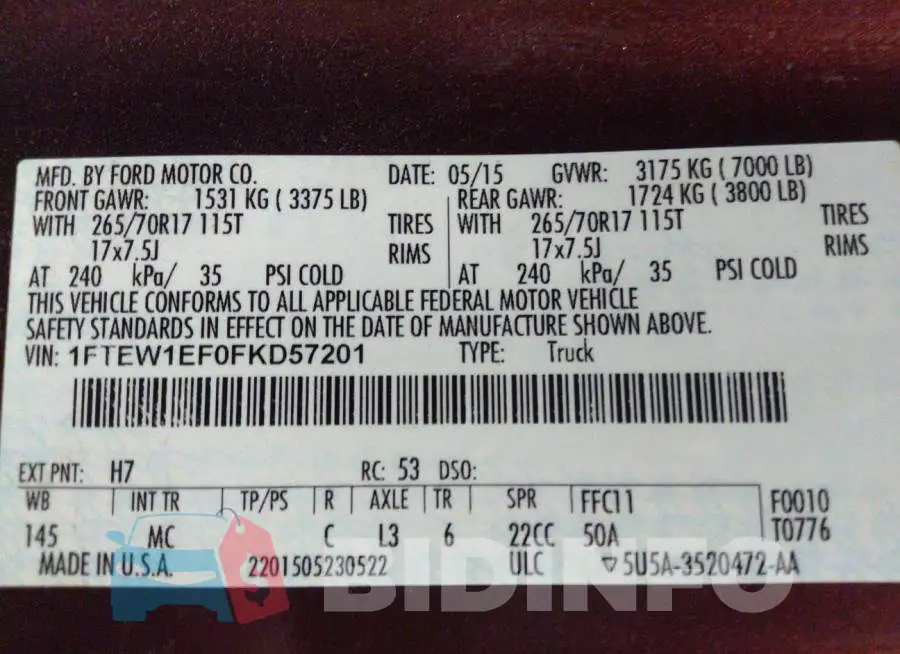 1FTEW1EF0FKD57201 Photo# 9