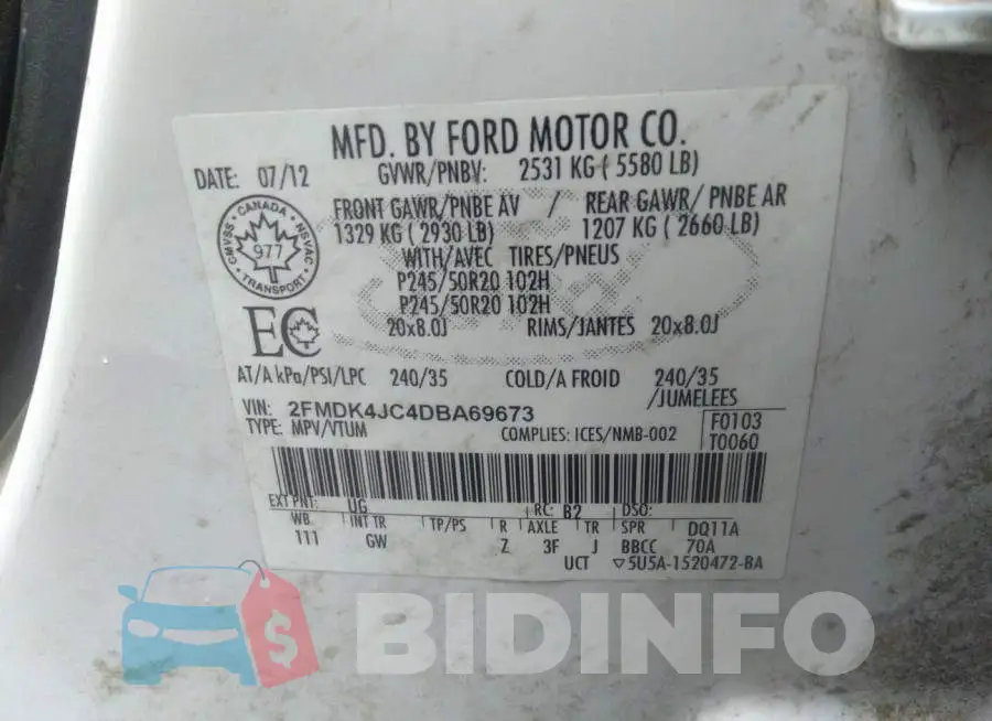 2FMDK4JC4DBA69673 Photo# 9