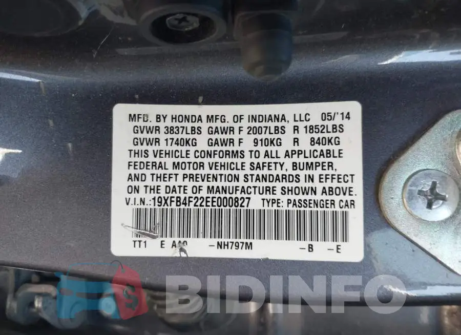 19XFB4F22EE000827 Photo# 9