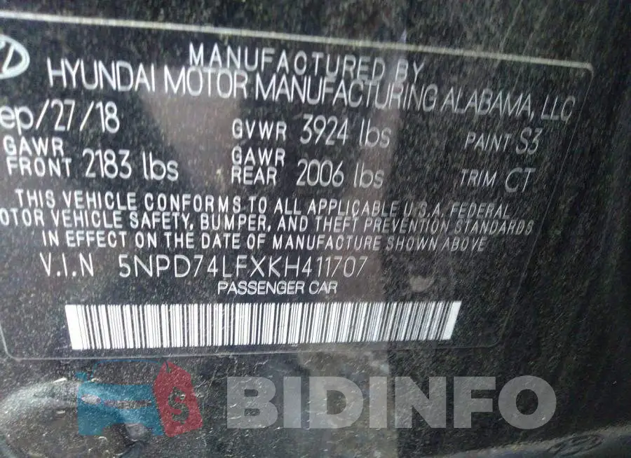 5NPD74LFXKH411707 Photo# 9