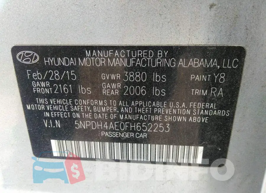 5NPDH4AE0FH652253 Photo# 9