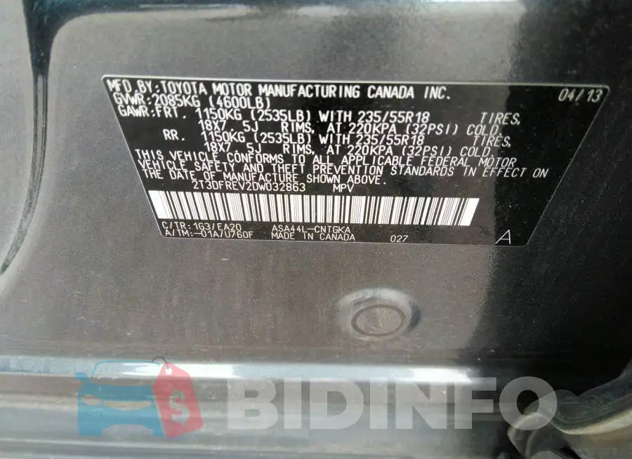 2T3DFREV2DW032863 Photo# 9