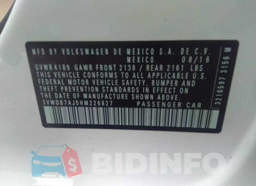3VWDB7AJ5HM226827 Photo# 9