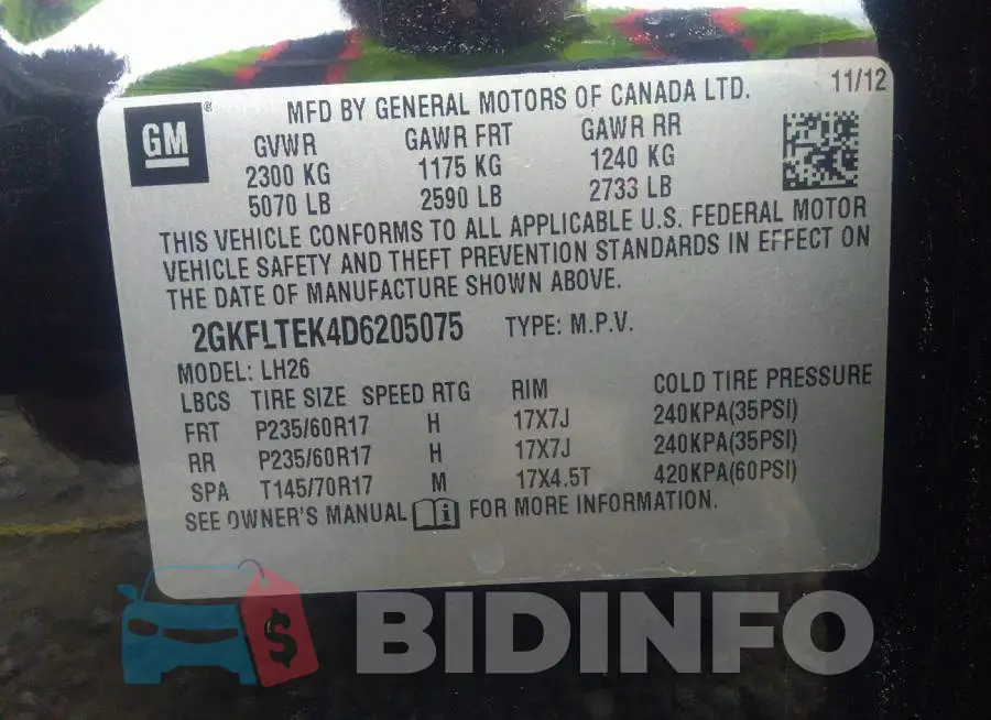 2GKFLTEK4D6205075 Photo# 9