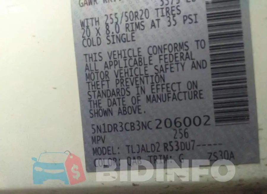 5N1DR3CB3NC206002 Photo# 9