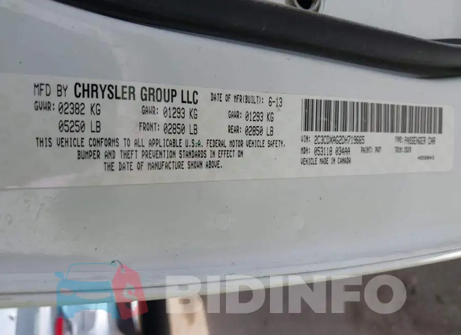 2C3CDXAG2DH719665 Photo# 9