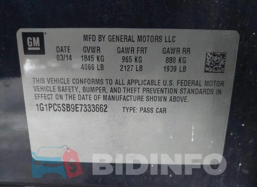 1G1PC5SB9E7333662 Photo# 9