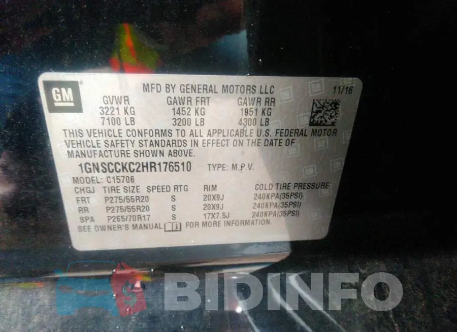 1GNSCCKC2HR176510 Photo# 9