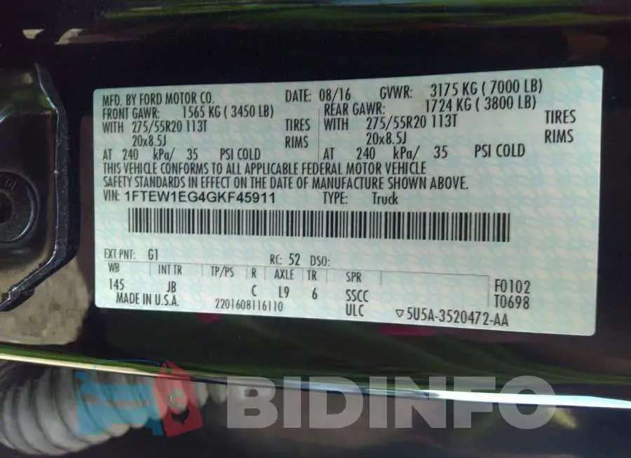1FTEW1EG4GKF45911 Photo# 9