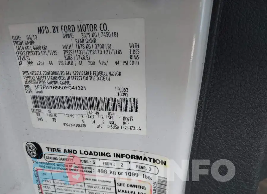 1FTFW1R65DFC41321 Photo# 9