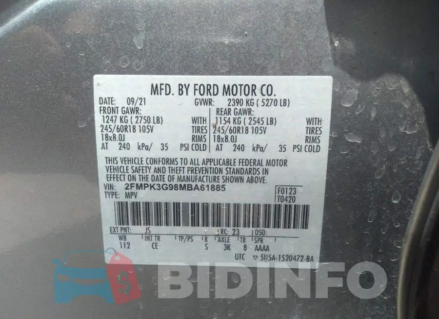 2FMPK3G98MBA61885 Photo# 9