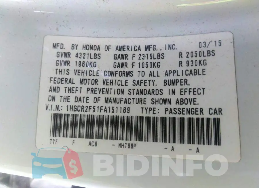 1HGCR2F51FA151189 Photo# 9