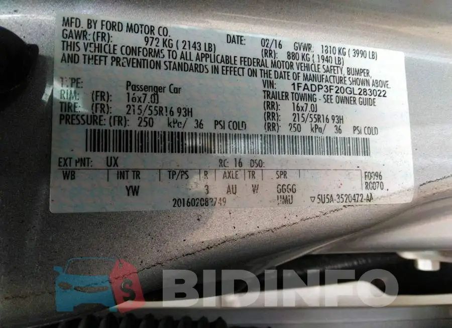 1FADP3F20GL283022 Photo# 9