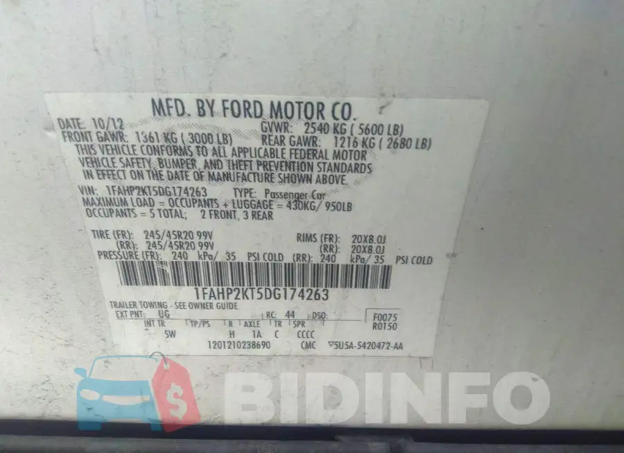 1FAHP2KT5DG174263 Photo# 9