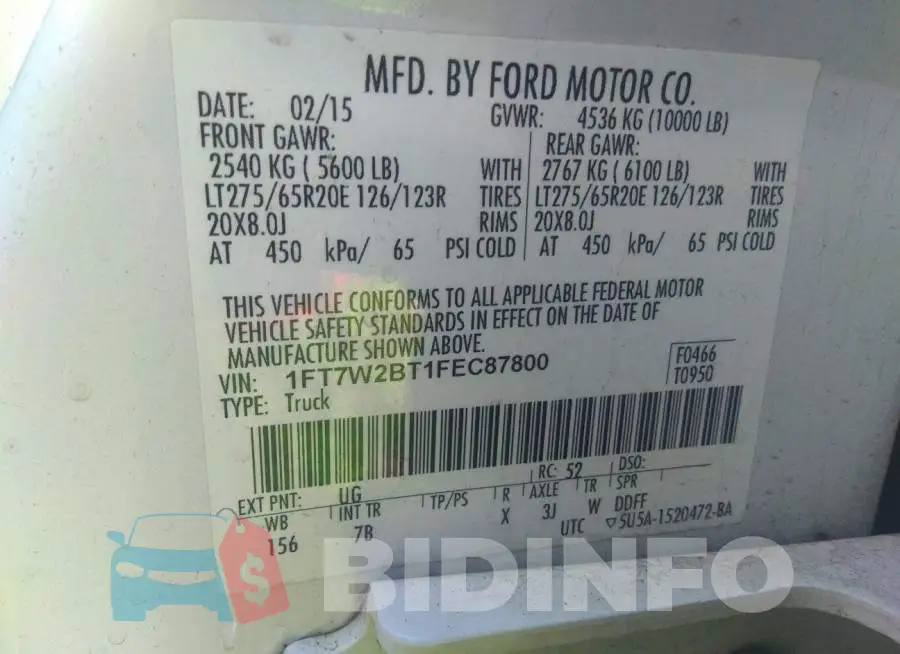 1FT7W2BT1FEC87800 Photo# 9