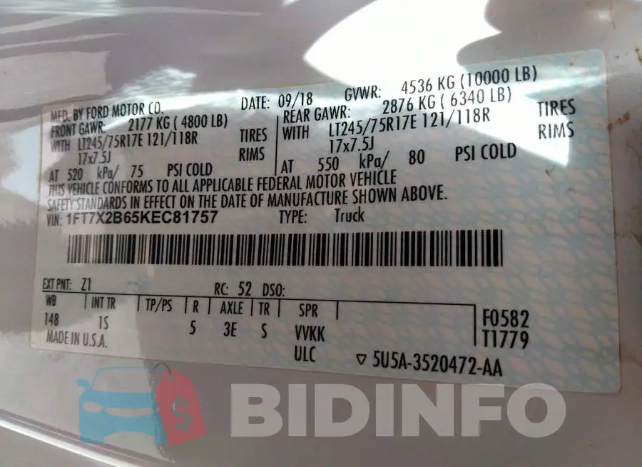 1FT7X2B65KEC81757 Photo# 9
