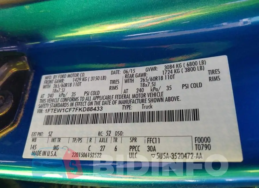 1FTEW1CF7FKD88433 Photo# 9