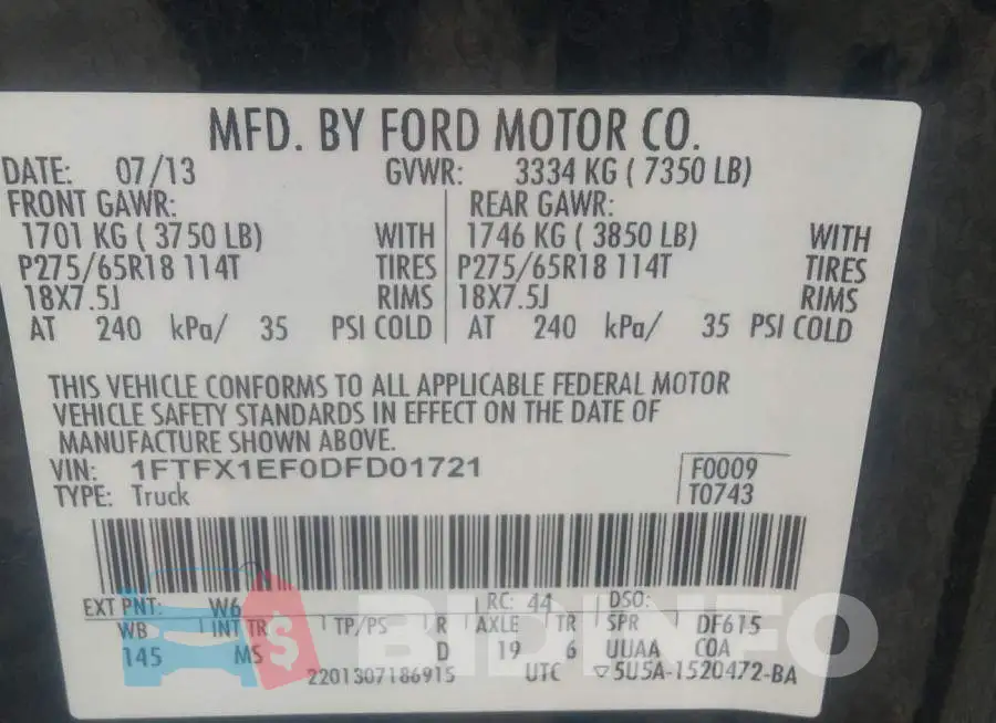 1FTFX1EF0DFD01721 Photo# 9