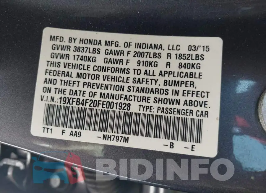 19XFB4F20FE001928 Photo# 9