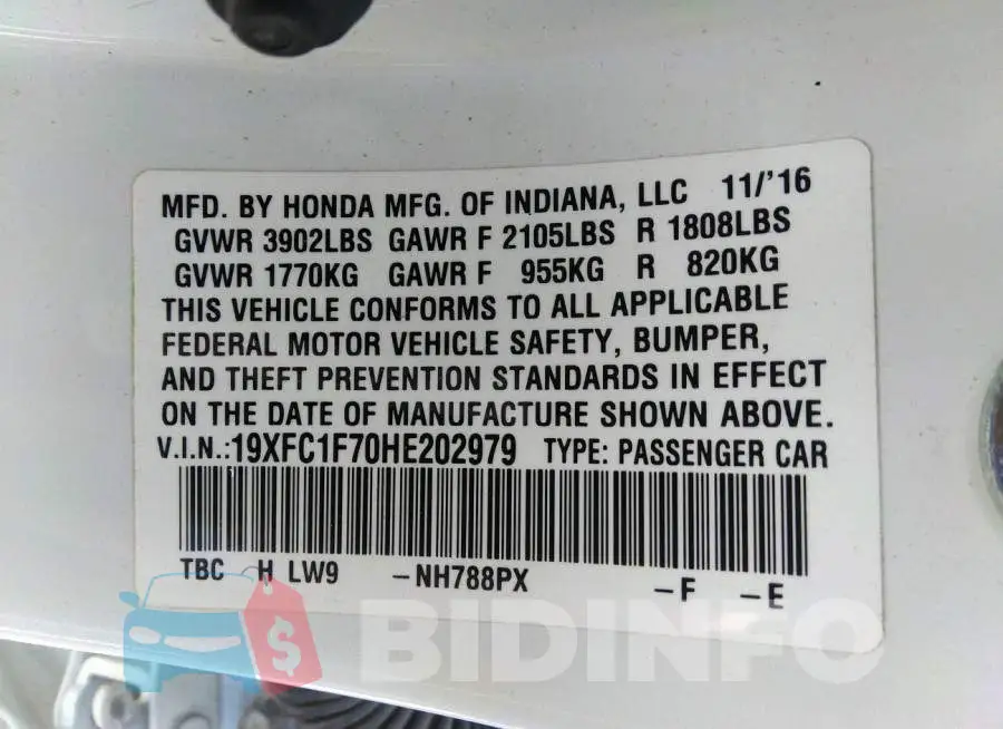 19XFC1F70HE202979 Photo# 9
