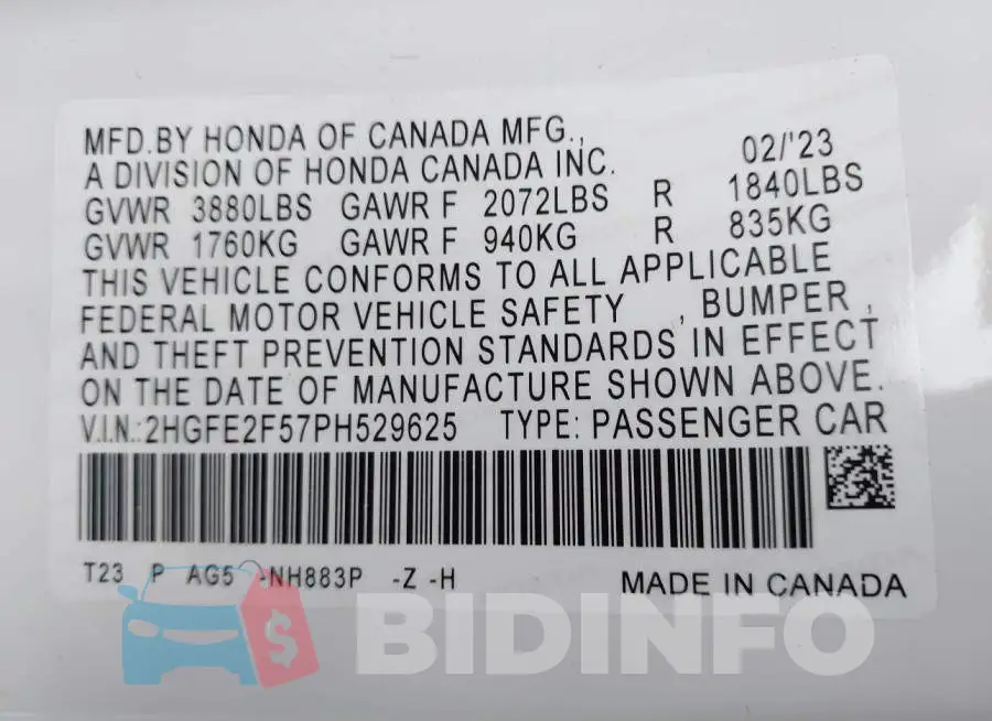 2HGFE2F57PH529625 Photo# 9