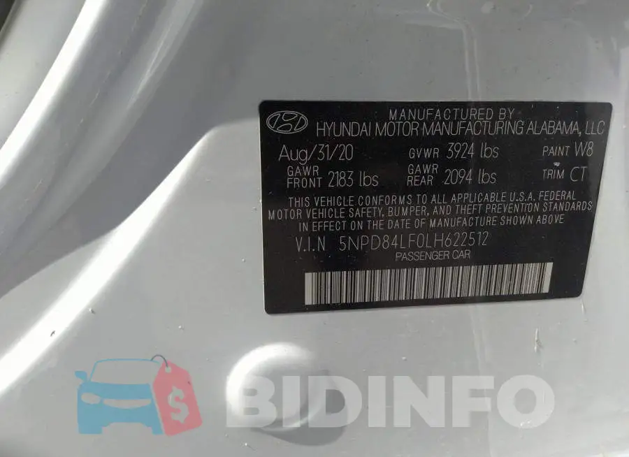5NPD84LF0LH622512 Photo# 9