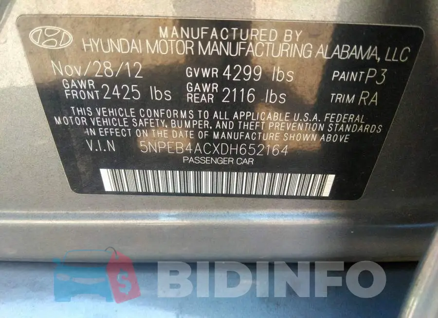 5NPEB4ACXDH652164 Photo# 9