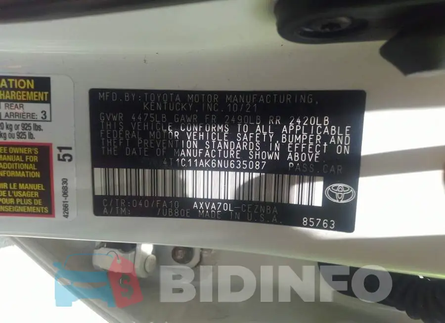 4T1C11AK6NU635087 Photo# 9