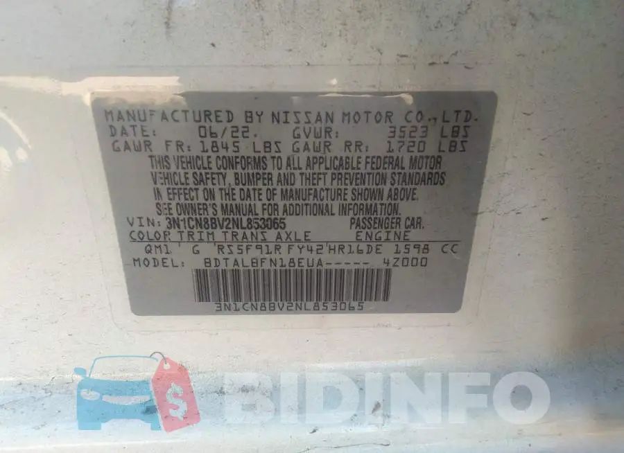 3N1CN8BV2NL853065 Photo# 8