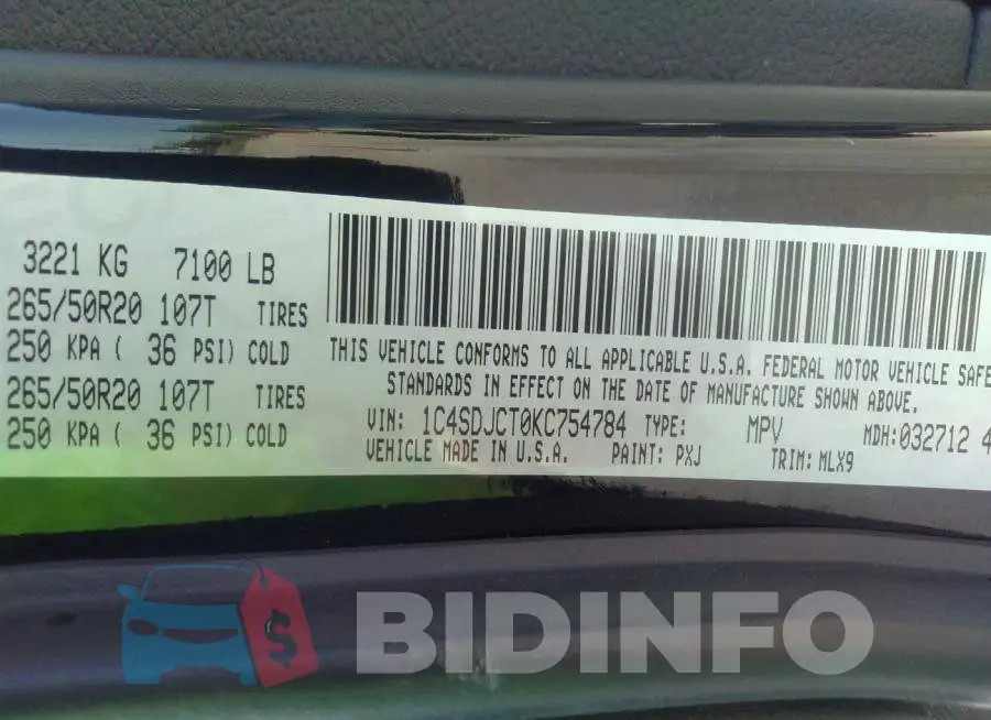 1C4SDJCT0KC754784 Photo# 9