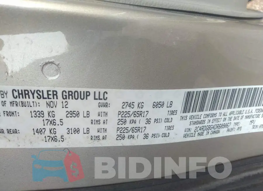 2C4RDGBG4DR609067 Photo# 9