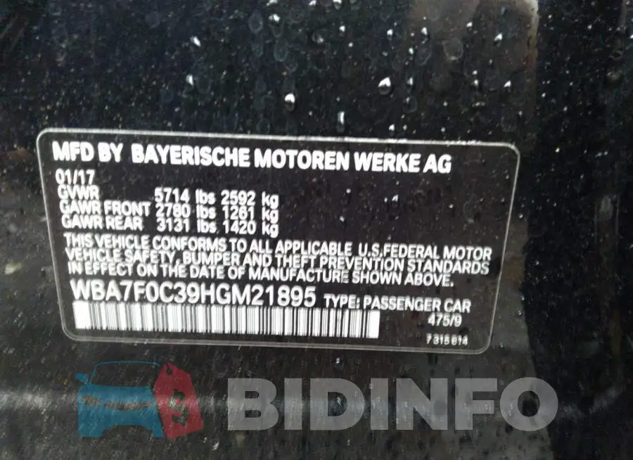 WBA7F0C39HGM21895 Photo# 9