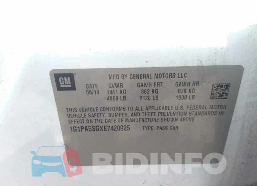 1G1PA5SGXE7420925 Photo# 9
