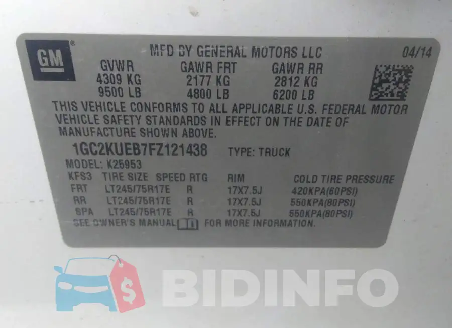 1GC2KUEB7FZ121438 Photo# 9