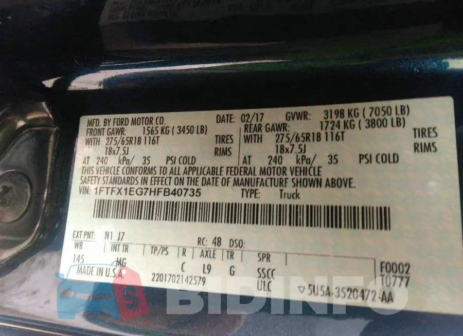 1FTFX1EG7HFB40735 Photo# 9