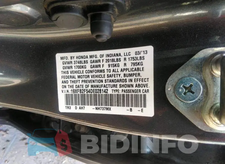 19XFB2F54DE028142 Photo# 9