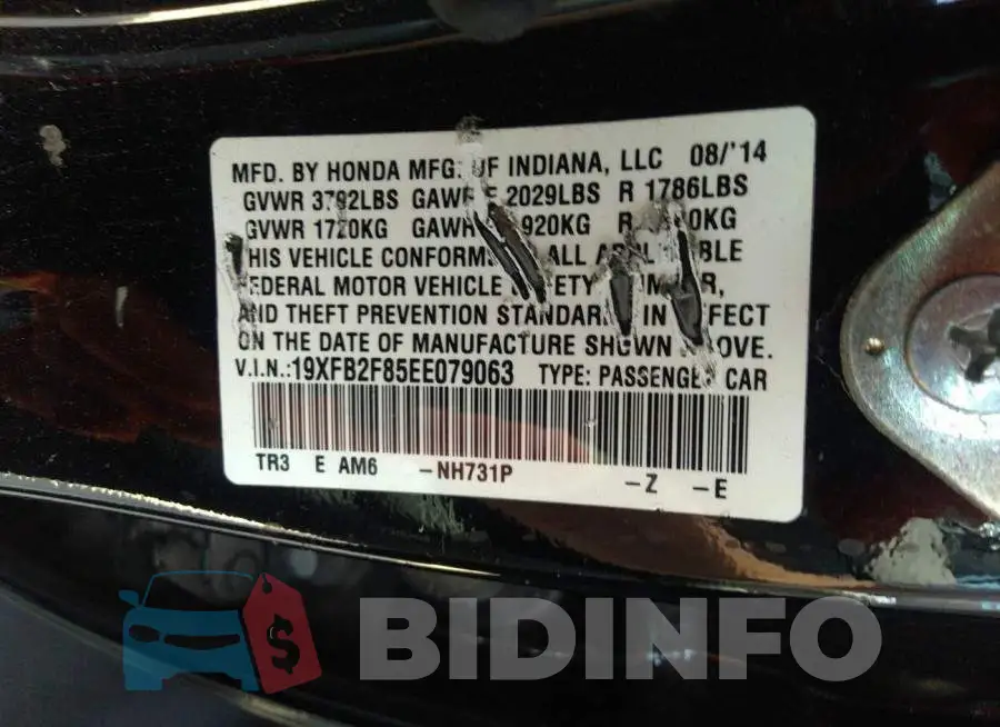 19XFB2F85EE079063 Photo# 9