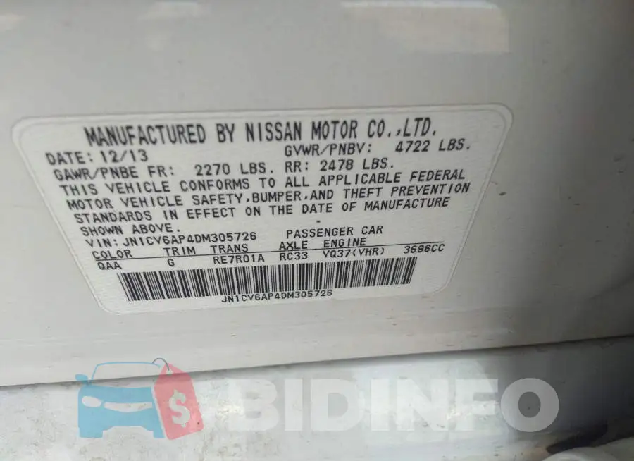 JN1CV6AP4DM305726 Photo# 9