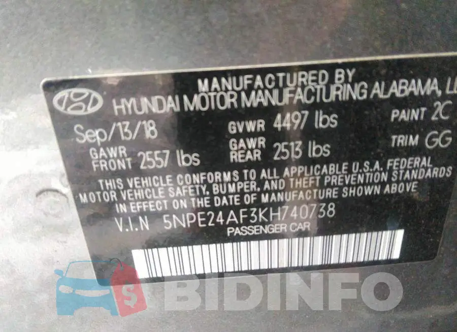 5NPE24AF3KH740738 Photo# 9