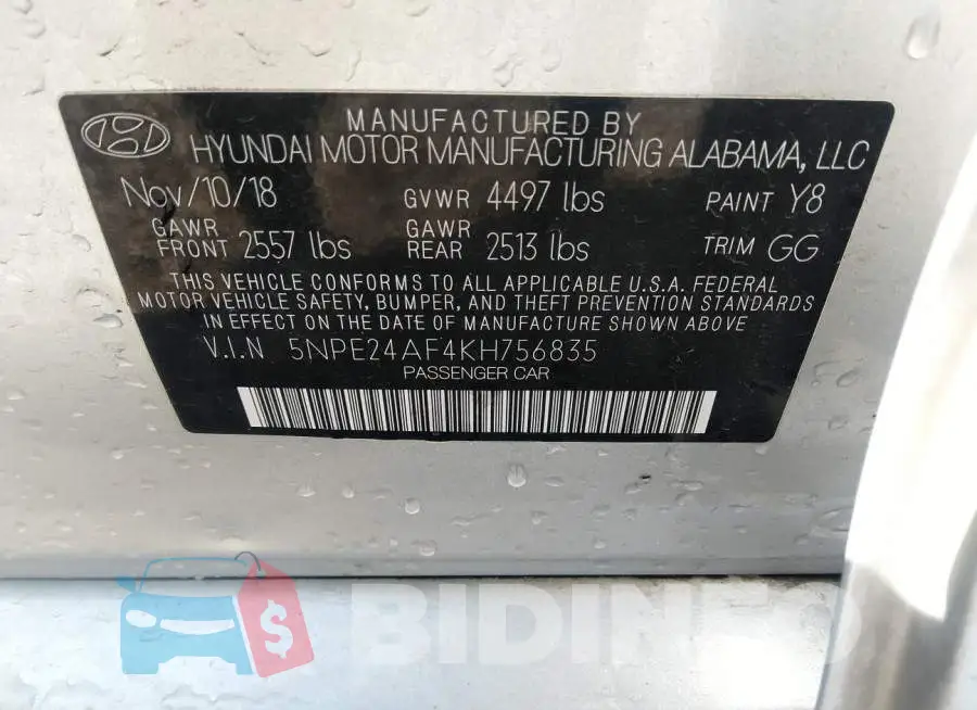 5NPE24AF4KH756835 Photo# 9