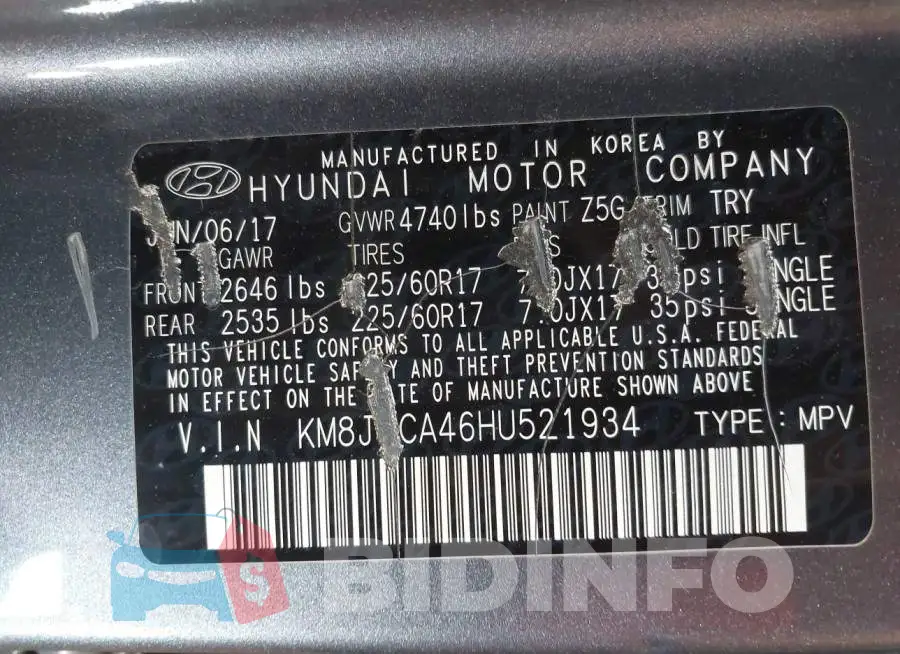 KM8J3CA46HU521934 Photo# 9