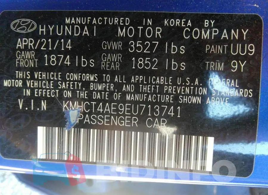KMHCT4AE9EU713741 Photo# 9