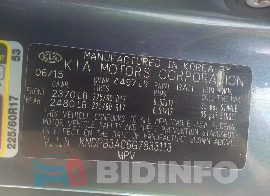 KNDPB3AC6G7833113 Photo# 9