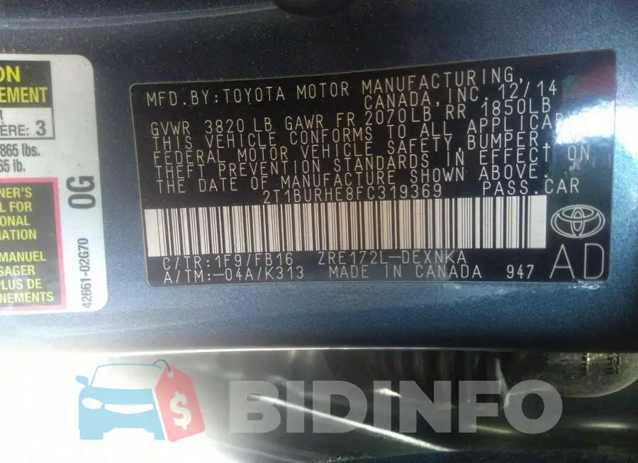 2T1BURHE8FC319369 Photo# 9