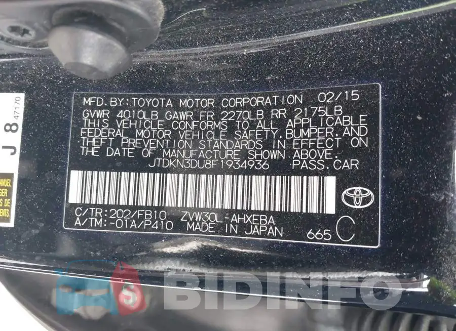 JTDKN3DU8F1934936 Photo# 9