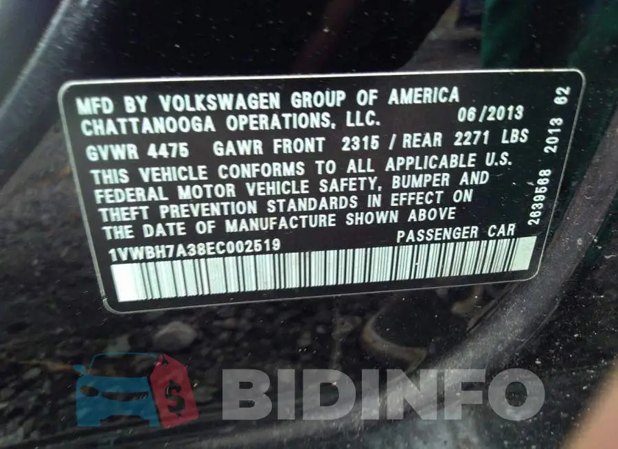 1VWBH7A38EC002519 Photo# 9