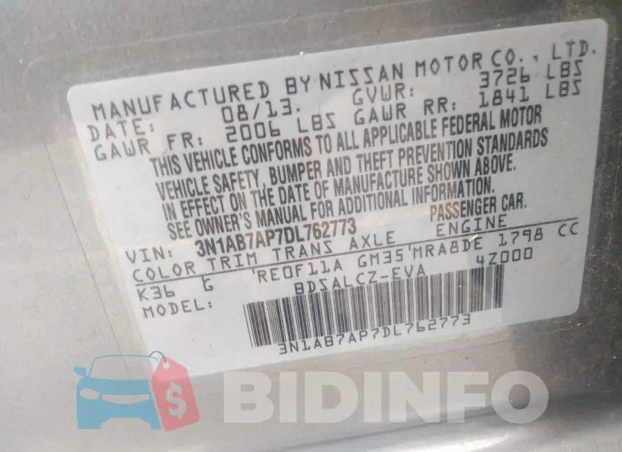 3N1AB7AP7DL762773 Photo# 9